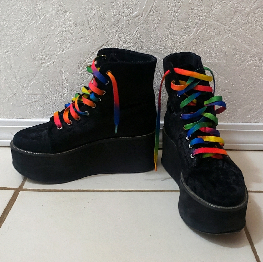 Forever 21 Rainbow Lace Velvet platforms